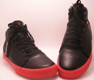 SUPRA SOCIETY MID BLACK FULLGRAIN LEATHER/CORAL Mens Athletic Shoes
