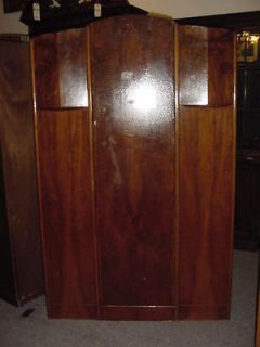 1940s vintage English Tiger Oak Art Deco Armoire Closet Wardrobe