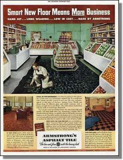 1942 Armstrong Asphalt Tile Floors Grocery Store Vintage Print Ad