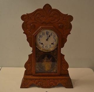 Antique New Haven Clock Shelf Mantel Kitchen Gingerbread RUNNING W