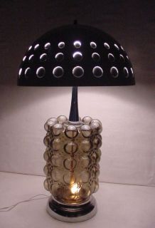 Mid Century Modern Glass & Chrome Bubble Lamp with Enamel Crater Shade
