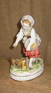 Antique Royal Vienna Porcelain Figurine Girl Feeding Chickens