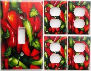 Chili Pepper Kitchen Wall Decor Light Switch Outlet Plate Set 1&4