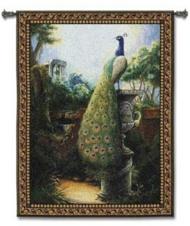 EUROPEAN PEACOCK FEATHERS ART TAPESTRY WALL HANGING LARGE