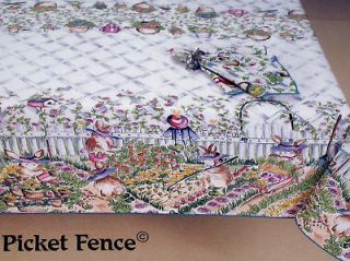 EASTER Picket Fence Bunny~60x84 OVAL Tablecloth~ NIP~USA