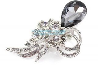 Smokey Austrian Rhinestone Crystal Ornate Bridal Wedding Brooch Pin