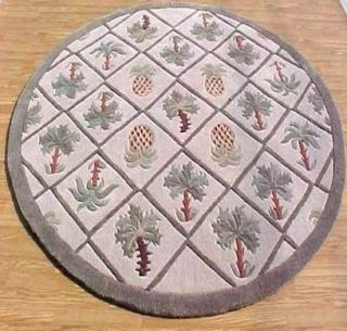 6x6 Round Area Rug Tropical Palm Tree & Pineapple Design 1 Inch