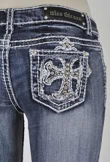 Miss Chic Skinny Jeans With White Stitching Studded Cross Jeweled