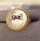 60s vtg COW JUMPED OVER THE MOON domed glass bubble NURSERY RHYME RING