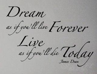 james dean quote WALL DECAL LETTERING DREAM LIVE LOVE FOREVER TODAY