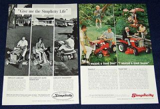 Lot of 2 Ads ~ SIMPLICITY Lawn and Garden Tractors~1965 &1967