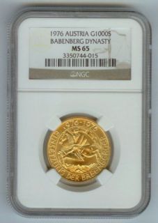 1976 GOLD AUSTRIA BABENBERG DYNASTY 1000 SCHIL NGC MINT STATE 65