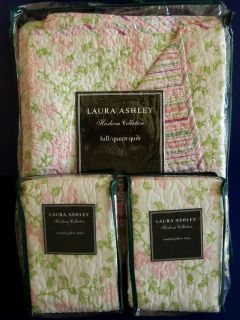 Laura Ashley Flutterby Butterfly Floral Full/Queen Quilt & Shams New