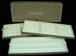 Authentic Pandora Jewelry Suede Box Travel 3 Tray triple Brown