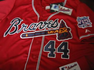 Atlanta Braves Throwback #44 Hank Aaron w/715Patch sewn Jersey XL Red