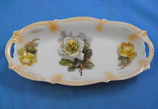 Silesia Celery or Asparagus Plate   White Roses   Hand Painted