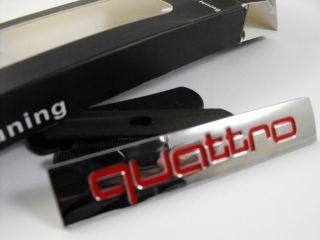 AUDI QUATTRO METAL GRILL BADGE 3D RED SILVER CHROME A1, A2, A3, A4, A5