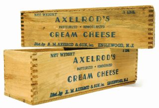 BOX Lot of 2 DOVETAIL Crates AXELRODS CREAM CHEESE Small 3.5x11 VG++