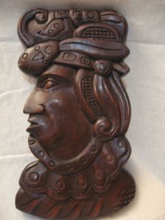 Aztec Mayan South American Wood Carved Warrior Head Wall Decor 10 1/2