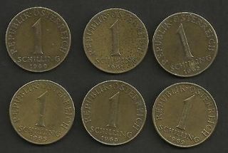 AUSTRIA REPUBLIC OSTERREICH LOT 6 COINS1 SCHILLING1960,1961,1962,1965