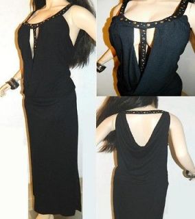 BABY PHAT GOTH STUDDED LOW CUT COWL CLEAVAGE DRAPE BACK LONG MAXI