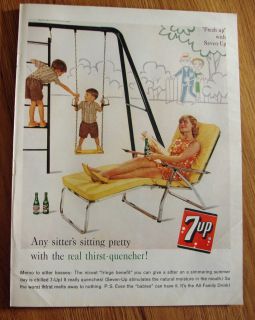 1961 7up Soda Bottle Ad Baby Sitters Sitting Pretty