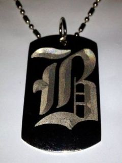OLD English Font Initial Alphabet Letter B   Dog Tag w/ Metal Chain