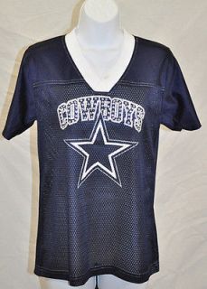 Authentic Apparel NFL Womens S/S V Neck Jersey Mesh Shirt Navy Dallas
