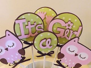 Its a Girl Owl Baby Shower Table/Cake Decorations   6 pieces (Baby