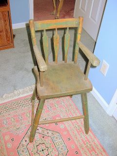 19TH CENTURY ARROW BACK CHILDRENS HIGH CHAIR OLD PAINT
