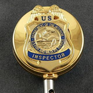 Fish Wildlife Service Inspector Retractable ID Holder Badge Reel Gold