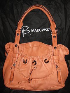 Makowsky Glove Leather Double Handle Pocket Shopper Handbag