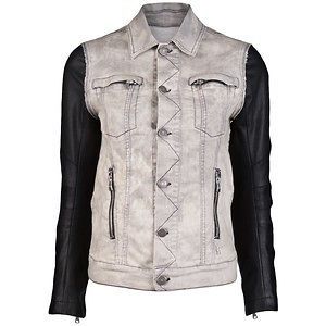 Pierre Balmain Jean Denim Jacket w. Leather Sleeves Charcoal Black 40