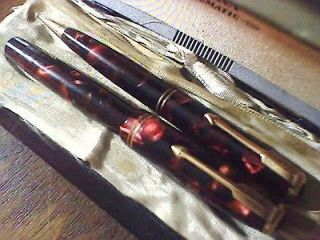 Vintage 1934 PARKER DOUBLE JEWEL VACUMATIC RED PEARL FLAKED FOUNTAIN