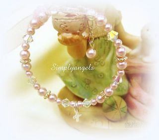 ~Swarovski PINK pearl baby girls newborn baptism bracelet gift