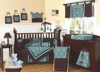 Newly listed BLUE AND BROWN DAMASK BABY BEDDING CRIB SET FOR NEWBORN