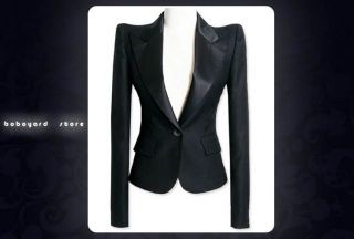 New Women Tuxedo Jacket Balmain Shoulder Black white blazer