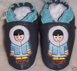 CHAUSSONS de bébé en CUIR garçon inuit gris/bleu 26 27