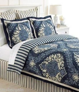 Stewart Collection INDIGO DAMASK 6 Piece QUEEN Comforter Set BLUE
