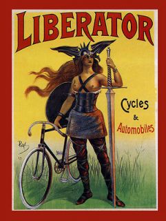 Blond Girl Liberator Bicycle Cycles Automobile Vintage Poster Repro