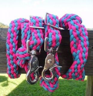 Barrel PARACORD Horse Reins Knotted Turquoise/pink Hand Braided USA