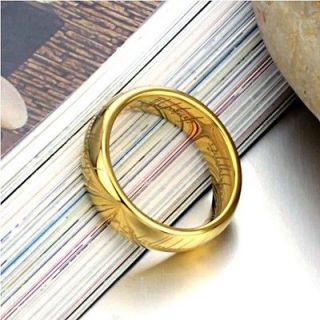 LOTR Men Women 18K Gold Plated Band Wedding Ring Width 4mm size 9/R