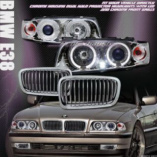 LED PROJECTOR HEAD LIGHTS W/HOOD GRILL GRILLE 95 98 BMW E38 7 SERIES