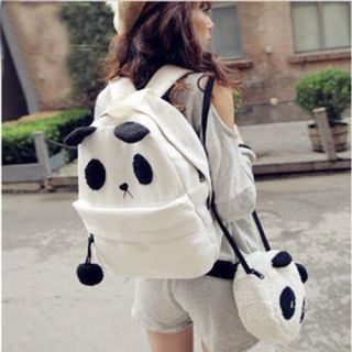 Lovely White Panda Canvas Backpack With a Small Panda Shoulder Bag