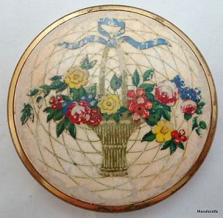 Ladies Houbigant French Plastic Flower Basket Padded Lid c1930s