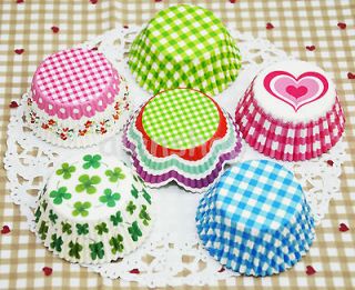 Cake and Muffin Paper rainbow blue green Checkered baking cups liners