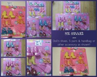 BARBIE SINDY DOLL CLOTHING ACCESSORIES SETS OF HANDBAGS 5 PAIRS SHOES