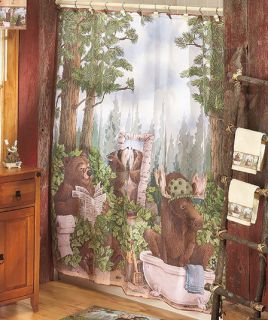 Woods Wildlife Shower Curtain Rug Towels Hooks Bear Log Cabin Bathroom