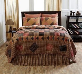 HOMESTEAD PRIMITIVE COUNTRY PLAID 4PC CAL KING QUEEN QUILT SHAMS SKIRT