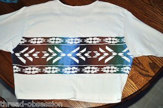 Womens Crop Top Navajo Print T Shirt White Belly Baring Medium